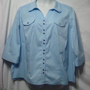 C J BANKS PLUS 2X 20/22 BLUE BUTTON DWN SHIRT BLOUSE ROLL TAB SLV SEMI FITTED